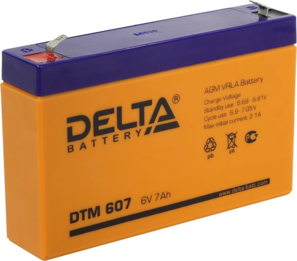 Аккумулятор для ИБП Delta Battery DTM 607 7А/ч-6Vст EN2 - прямая 151x34x100